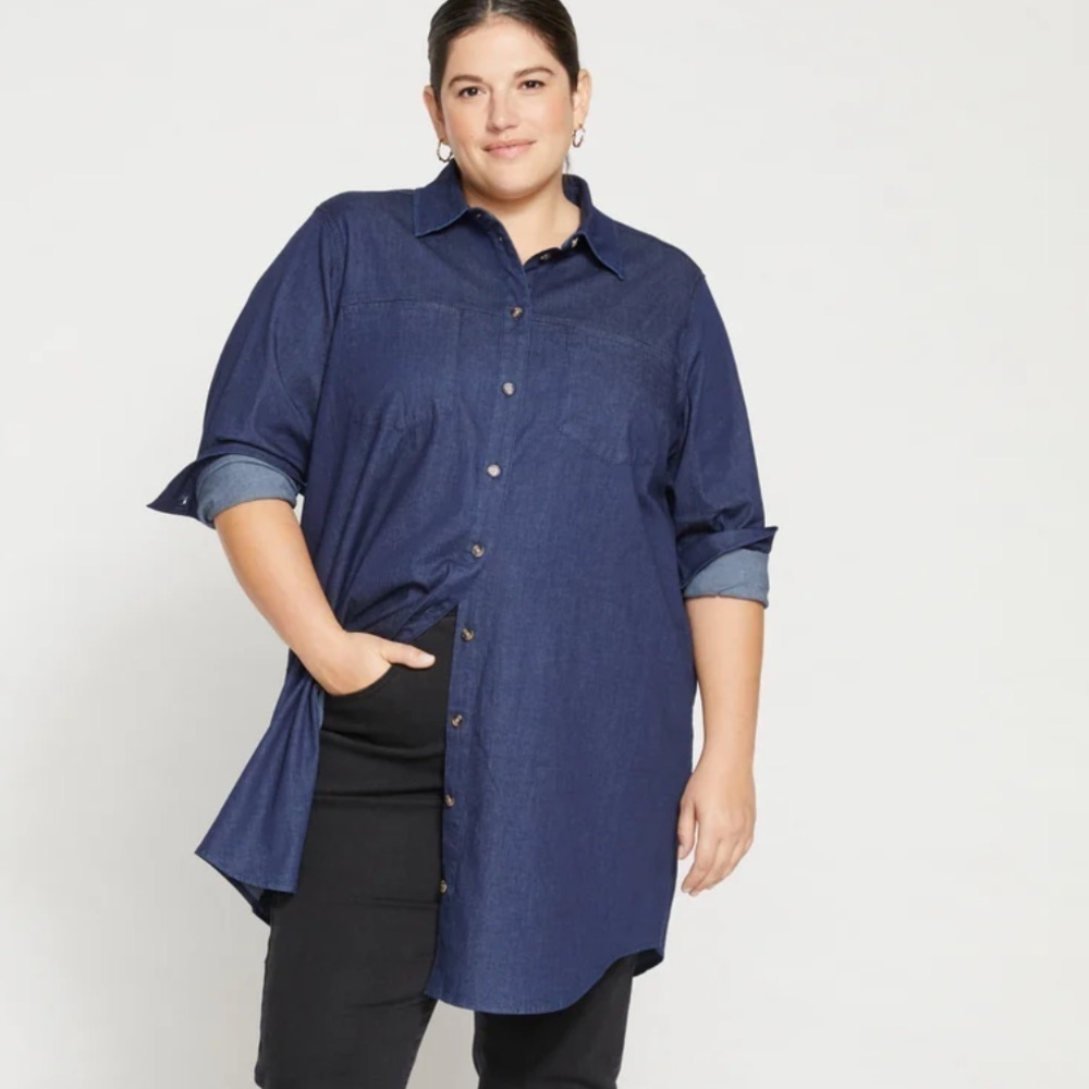 Universal Standard Blue Denim Button Down Shirt Large XL